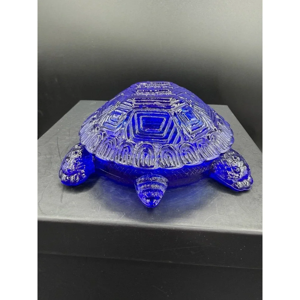 Vintage Cobalt Blue Presser Glass Turtle Trinket Box/ Ring Dish